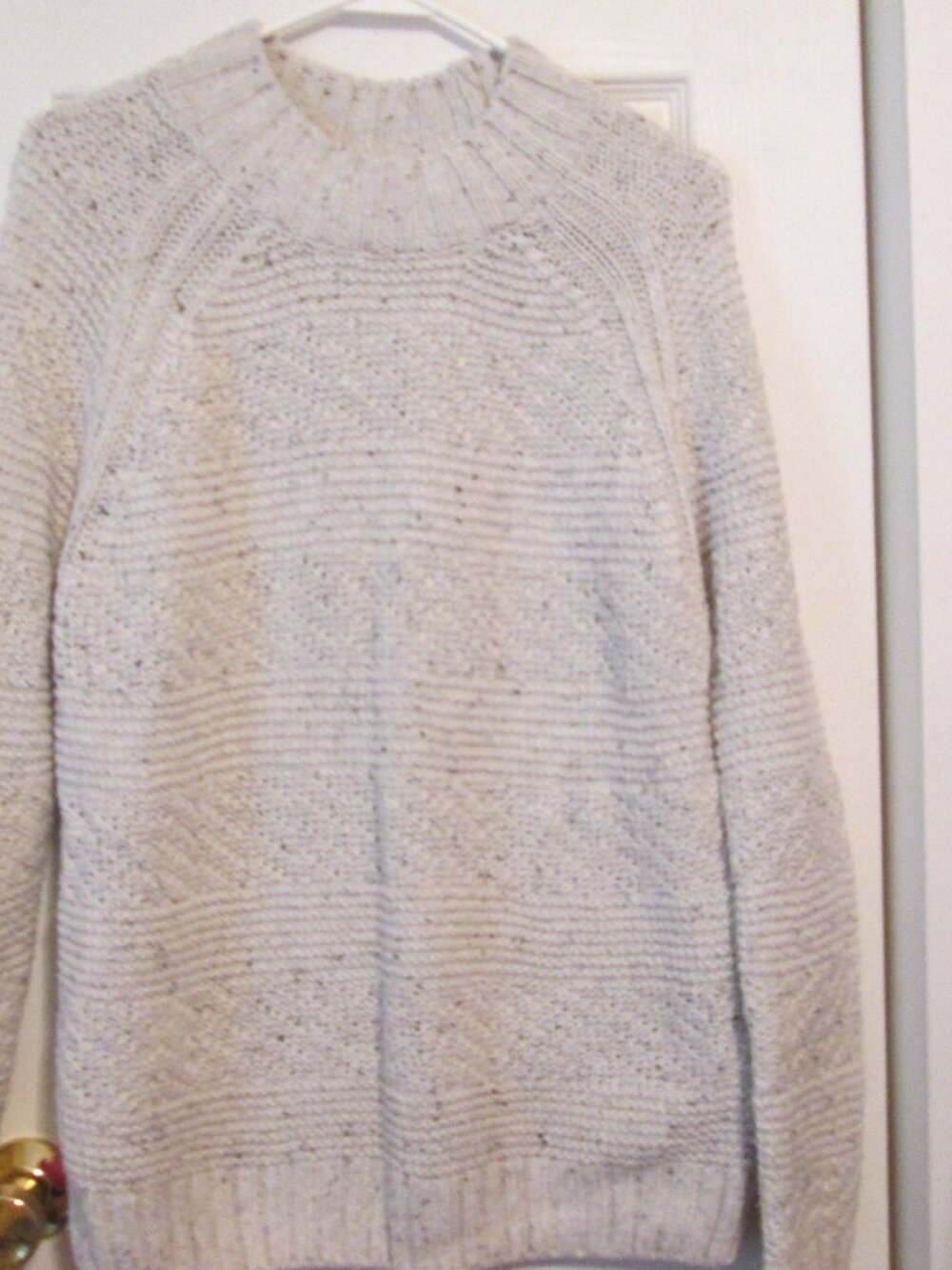 Prana Nemma Mock Neck Cotton Blend Sweater Ivory Chunky Knit Size Large